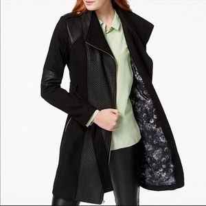 Asymmetrical Faux-Leather Zip Coat